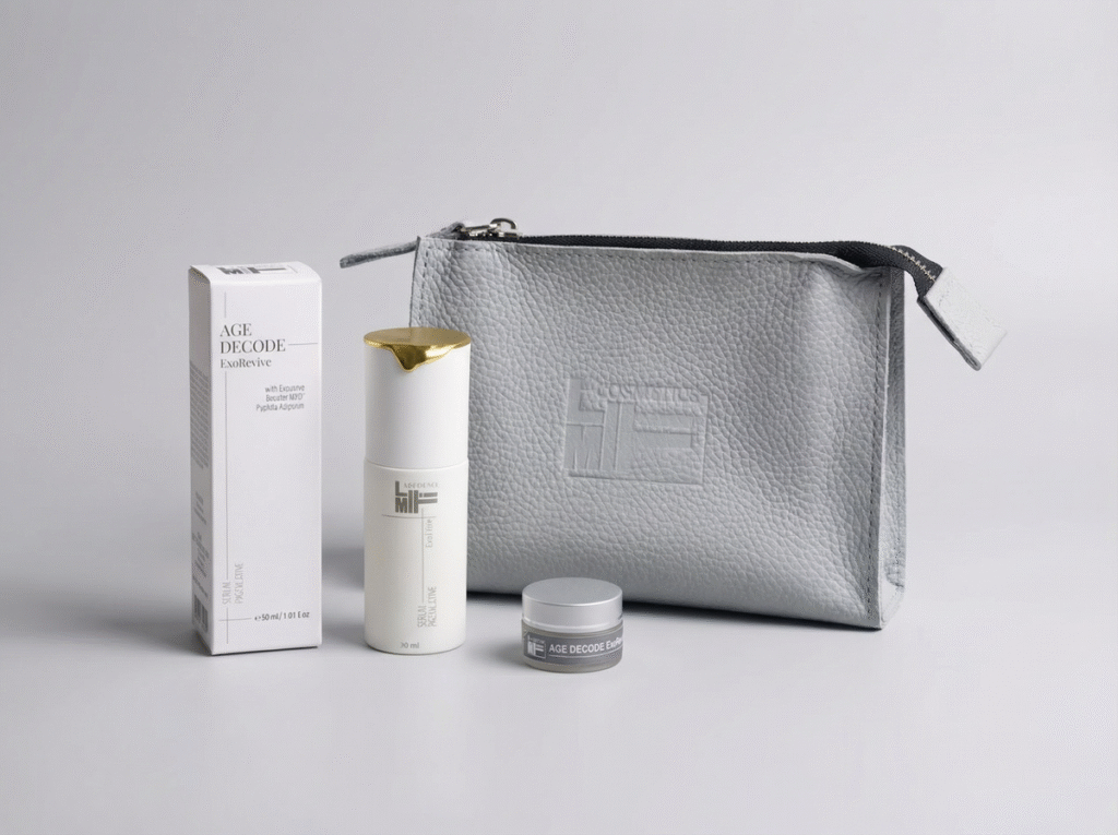 Головне фото набору Age Decode ExoRevive Serum з міні-сироваткою та шкіряною косметичкою LiMiTi