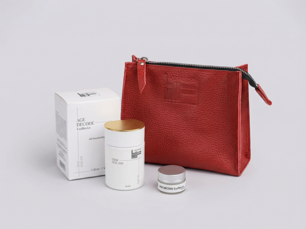 Головне фото набору Age Decode ExoRevive Cream з міні-кремом і шкіряною косметичкою LiMiTi